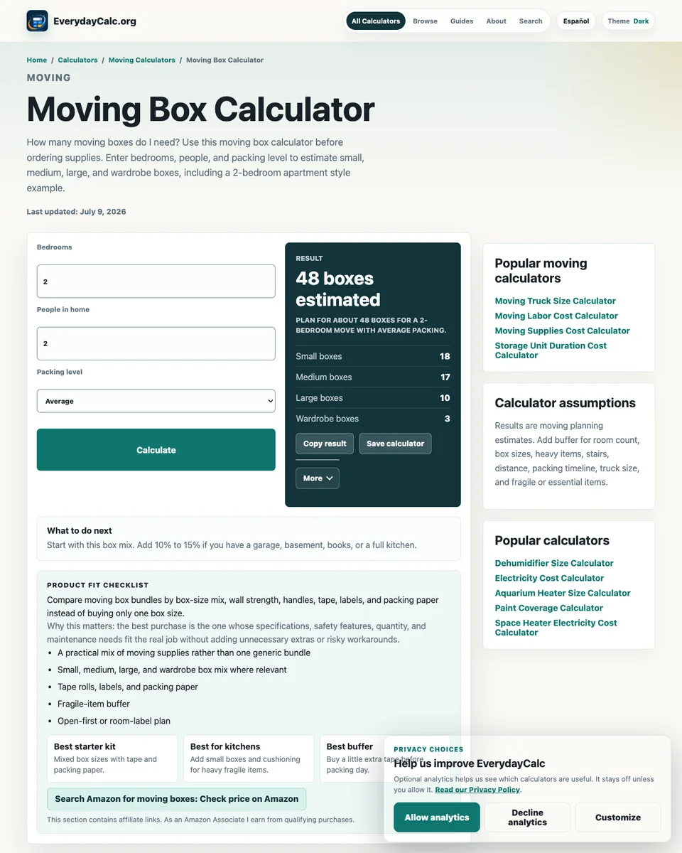 EverydayCalc moving box calculator