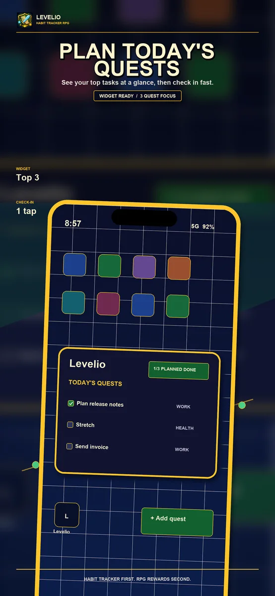 Levelio quest planning screen