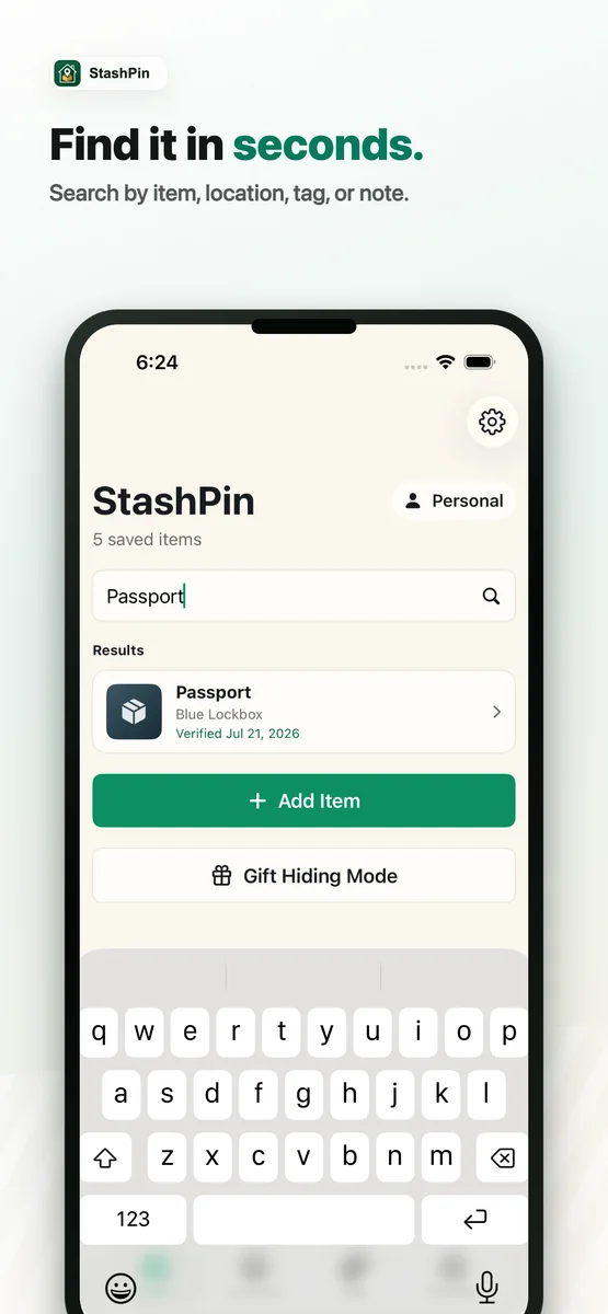 StashPin search screen
