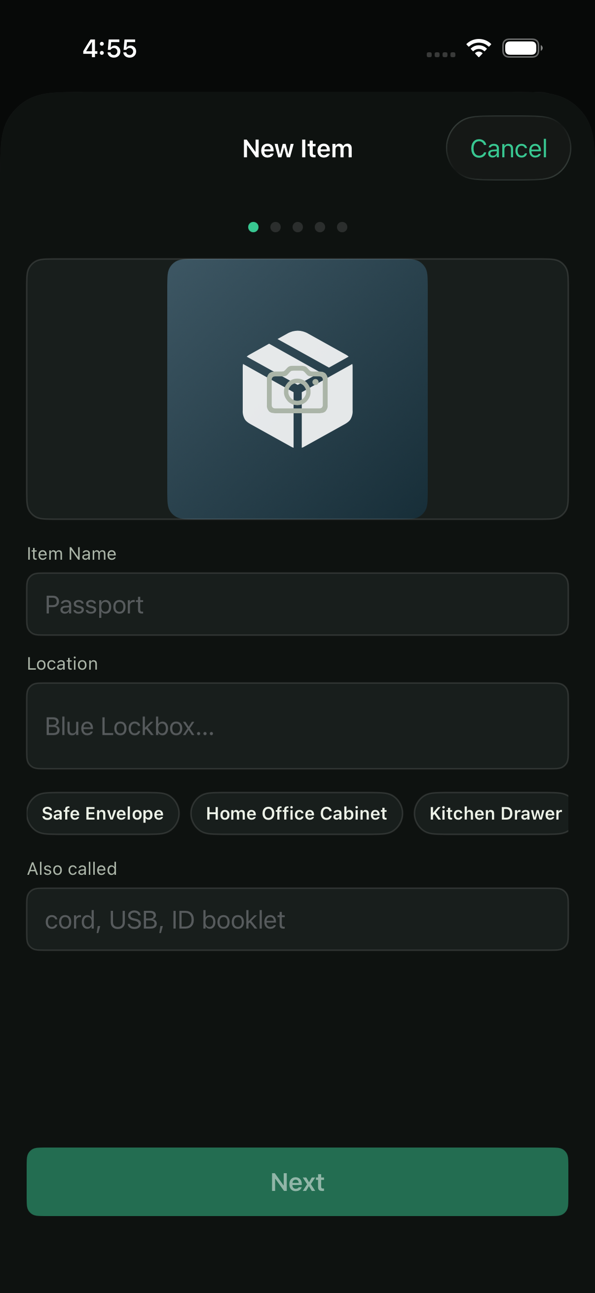 StashPin new item screen for saving an item and its location
